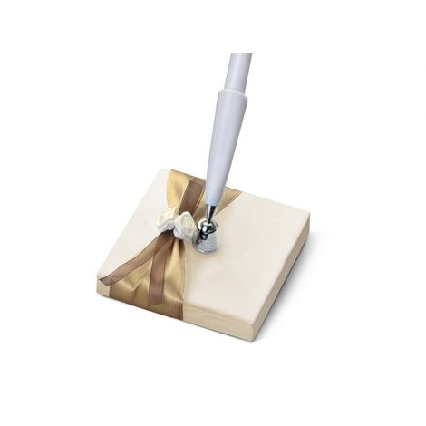 Stojaczek z długopisem 8x8x16cm kremowy/różyczki - 2